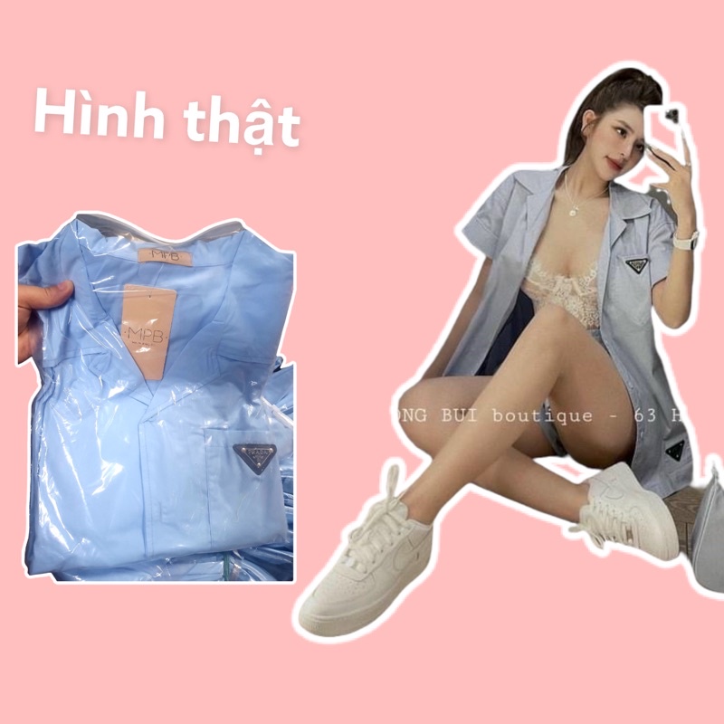 Set 2 MÓN áo sơ mi cổ vest một túi tay ngắn phối quần short Mpb kèm tag!