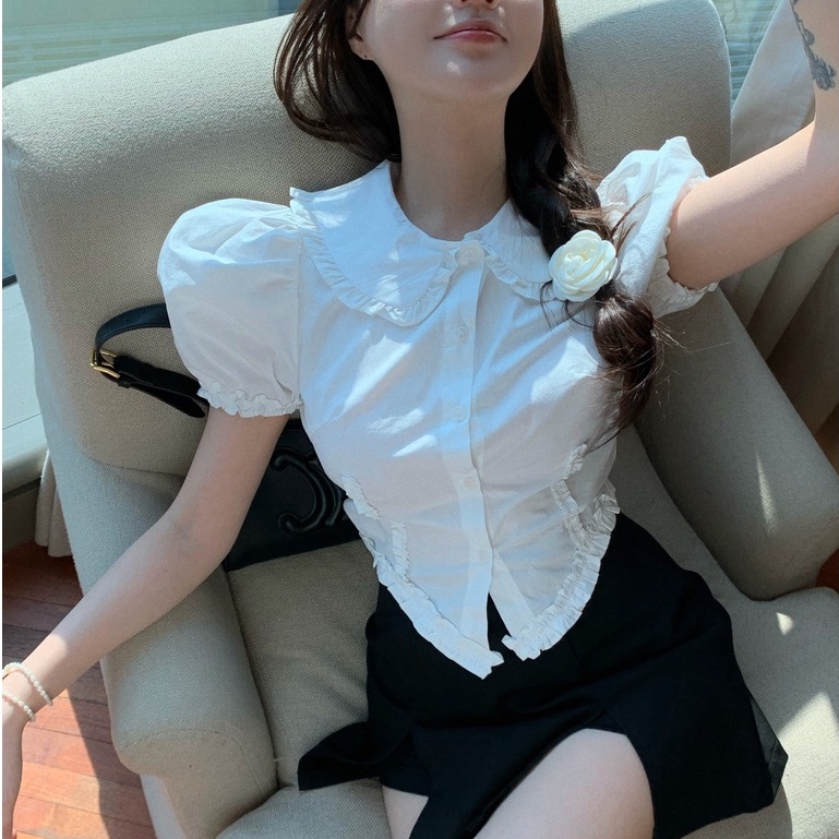 Áo Sơ Mi Tay Ngắn Dáng Ôm Phong Cách Thời Trang Hàn Quốc Dành Cho Nữ