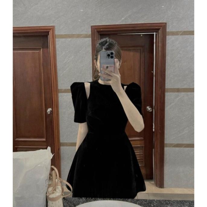 Váy Nhung Đỏ NADO, Đầm đỏ dự tiệc Cổ Tròn Tay Bồng Mặc Đi Chơi Tết Dáng Chữ A Đẹp Thời Trang Nữ Có Size S M L | BigBuy360 - bigbuy360.vn