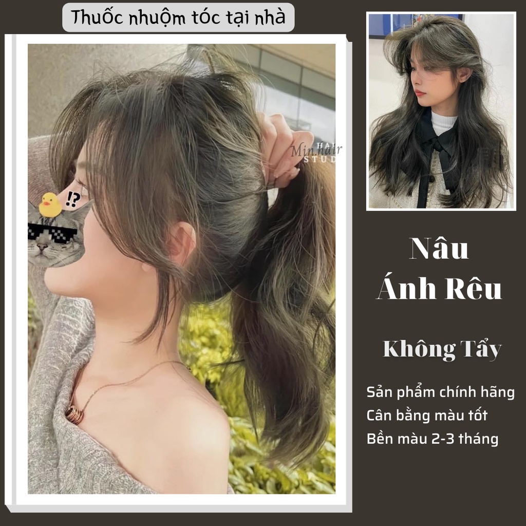 Thuốc nhuộm tóc nâu, thuốc nhuộm tóc màu Nâu ÁNH RÊU MIN.HAIR không cần tẩy, tặng kèm trợ nhuộm dưỡng và bao tay