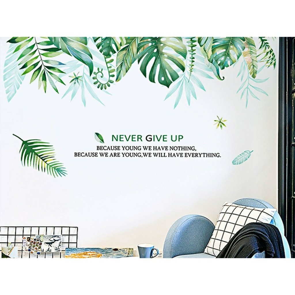 decal dán tường tán lá xanh