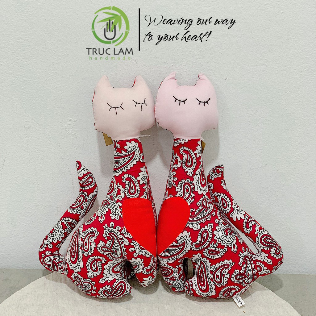 Đồ Chơi Cho Bé Thú Nhồi Bông Hình Con Mèo Ghép Đôi Trái Tim Vải Hoa Bông Gòn Cao Cấp - Trúc Lâm Handmade
