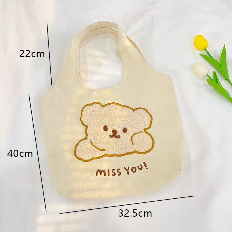 Túi Canvas Bag Thêu Bông siêu dễ thương cho những cô nàng bánh bèo nhẹ nhàng Zanmoo