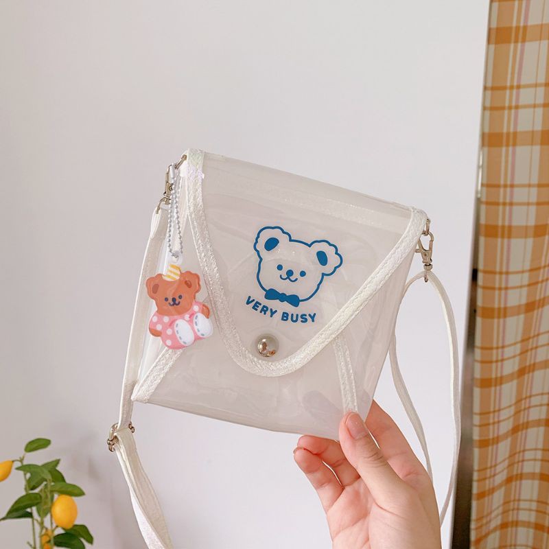Túi nhựa trong suốt kèm móc khóa gấu