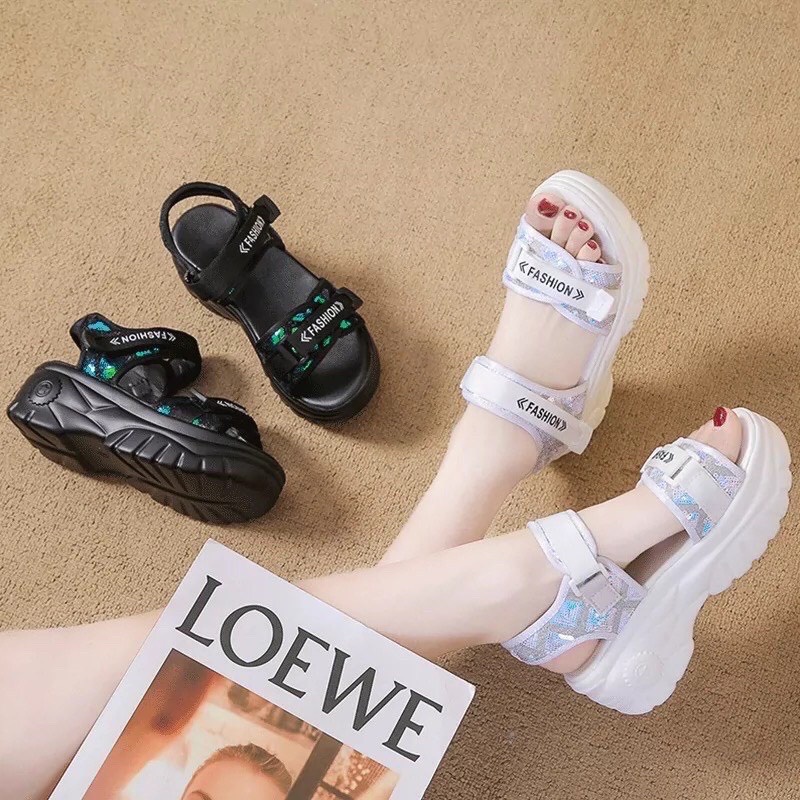 Giày Sandal nữ độn đế quai hậu kim tuyến siêu đẹp