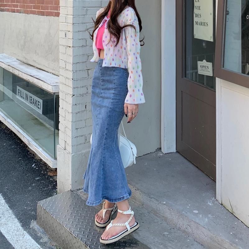 Chân váy jean Đuôi Cá Lưng Cao Phong Cách Hàn Quốc Ngọt Ngào