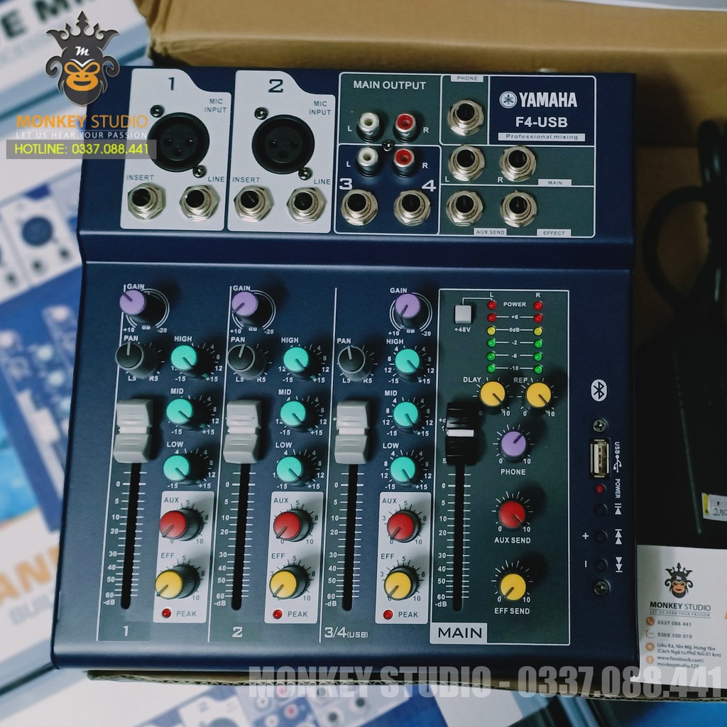 Mixer F4 Yamaha USB Bluetooth ⚡ HÀNG CHÍNH HÃNG⚡ Thu Âm Hát Livestream Karaoke Âm Thanh Sống Động (Tặng rắc 6,5)