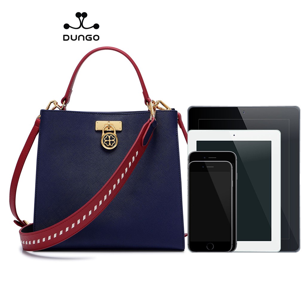 Túi Xách NUCELLE Bucket Da Xanh quai Đỏ 603-06