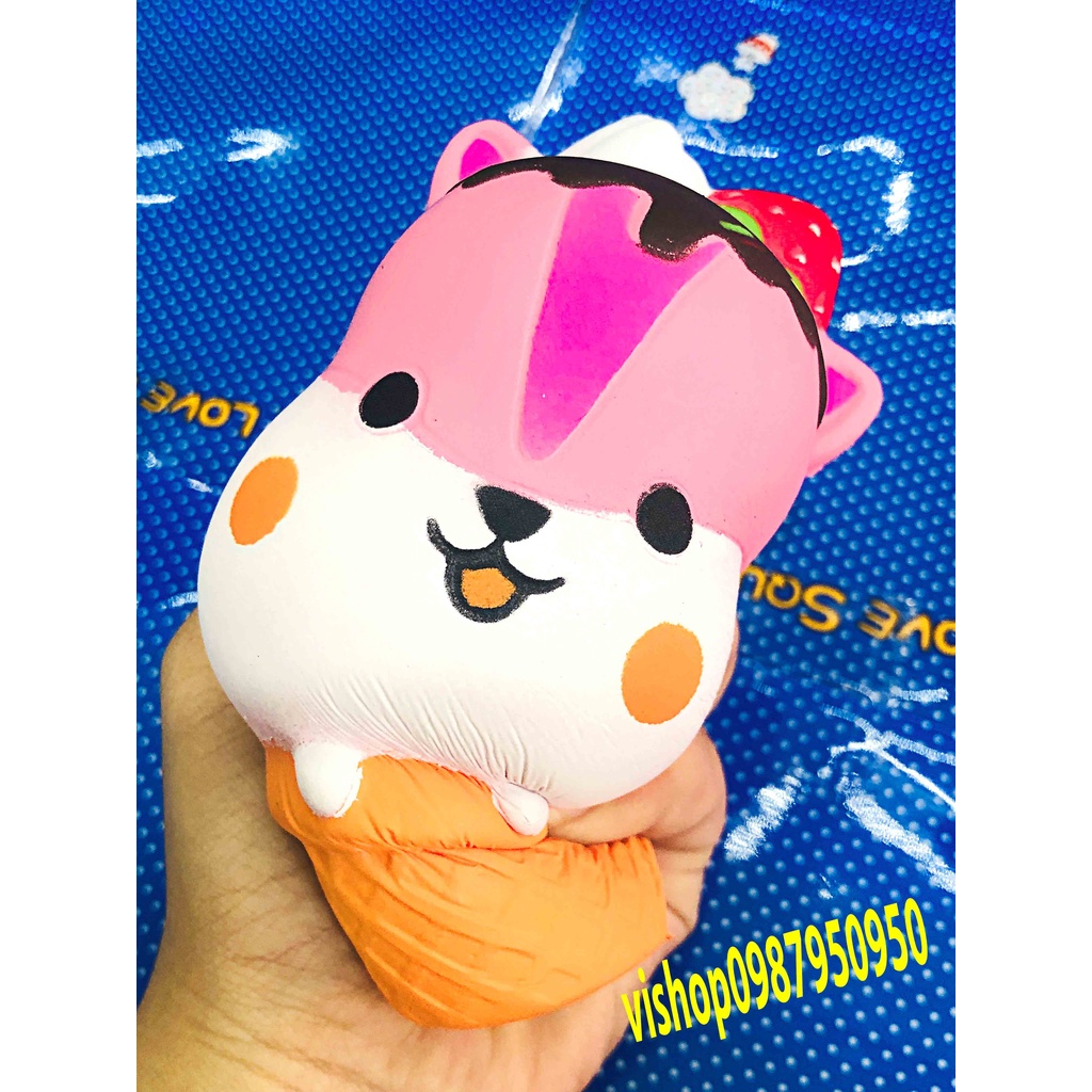Squishy Lớn JUMBO Hình kem gấu mũ dâu socola Đồ Chơi Xốp Giảm Stress Hình mềm mịn dễ Thương đàn hồi Cho Bé