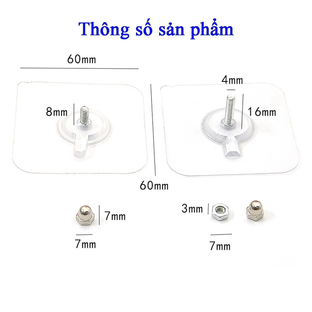 Miếng DánTường Treo Đồ Có Ốc Vít Kèm Cà Lê Vặn, DánTường Siêu Trắc Không Cần Khoan Đục