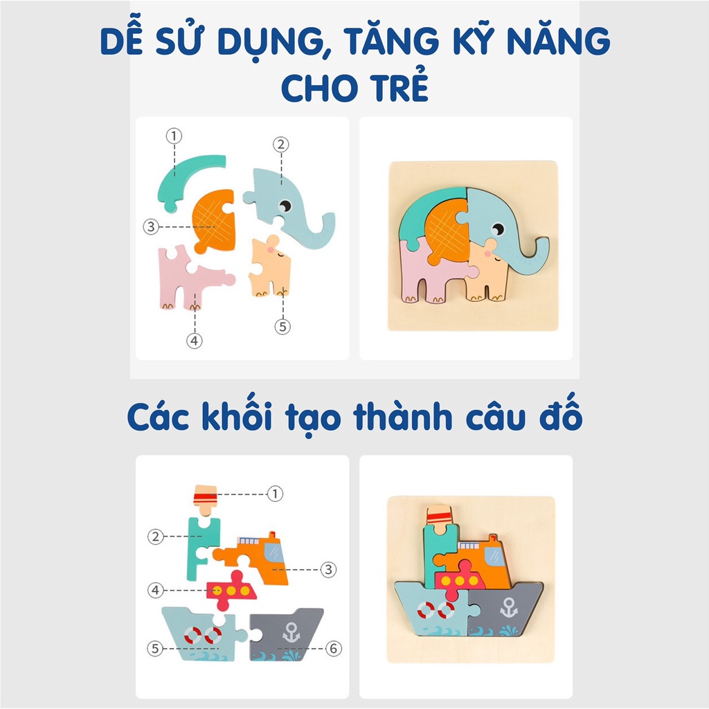 Tranh ghép gỗ 3D cho bé ghép hình gỗ nổi cao cấp (nhiều mẫu)- KATYDANG
