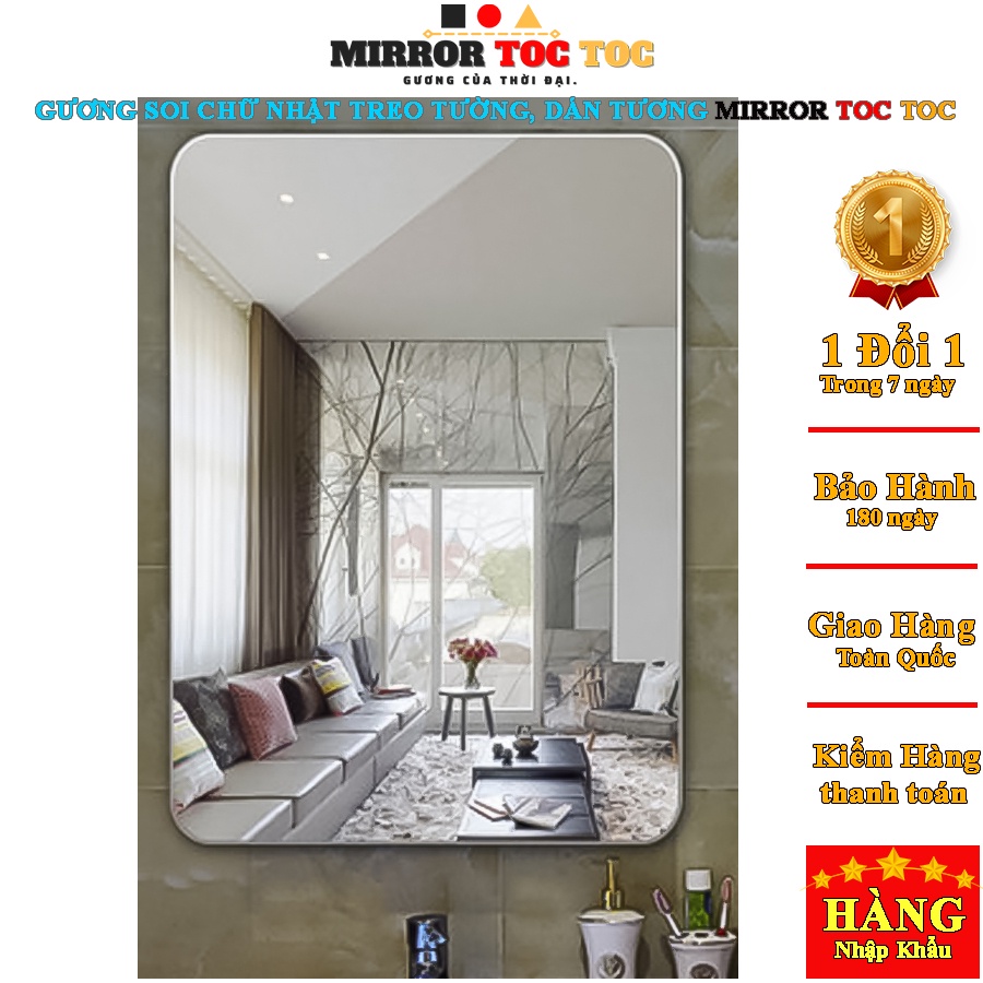 Gương dán tường, treo tường makeup bàn trang điểm phòng tắm nhà wc kích thước 30x45, 40x60cm MIRRORTOCTOC HK-5002