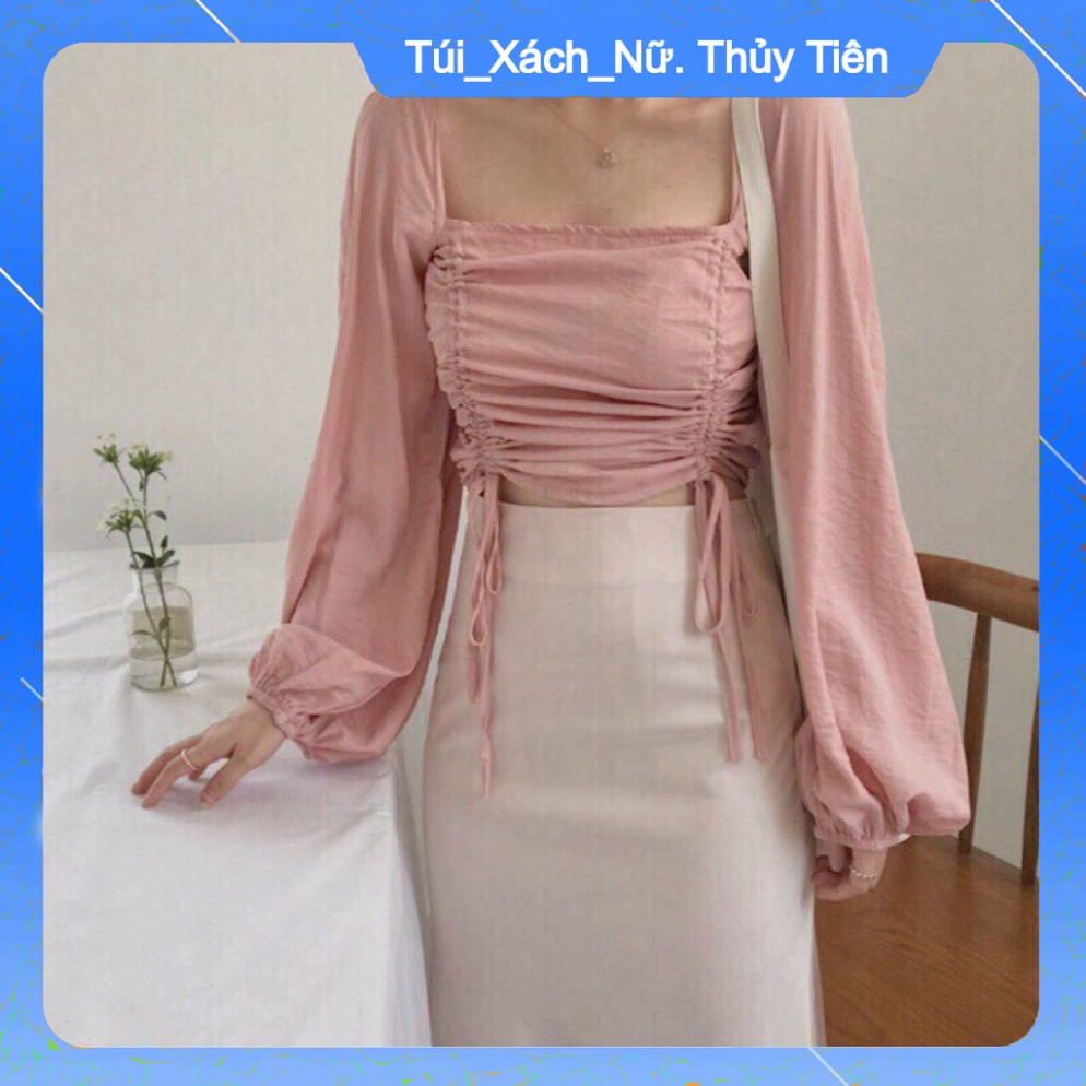 (Giá Gốc) ÁO CROPTOP TAY DÀI CỘT DÂY 2 BÊN NHIỀU MÀU - CROPTOP RÚT DÂY TAY PHỒNG HỒNG VÀNG XANH ĐEN TRẮNG - CROPTOP TRỄ