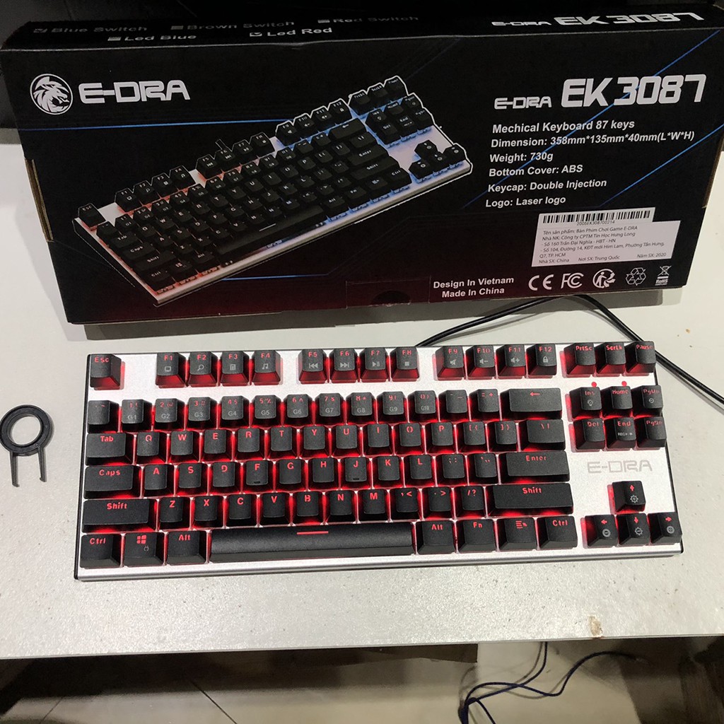 Bàn phím cơ EDRA EK3087  - Nhiều chế độ - Led màu đỏ + Xanh dương - Bảo hành 24 tháng | BigBuy360 - bigbuy360.vn