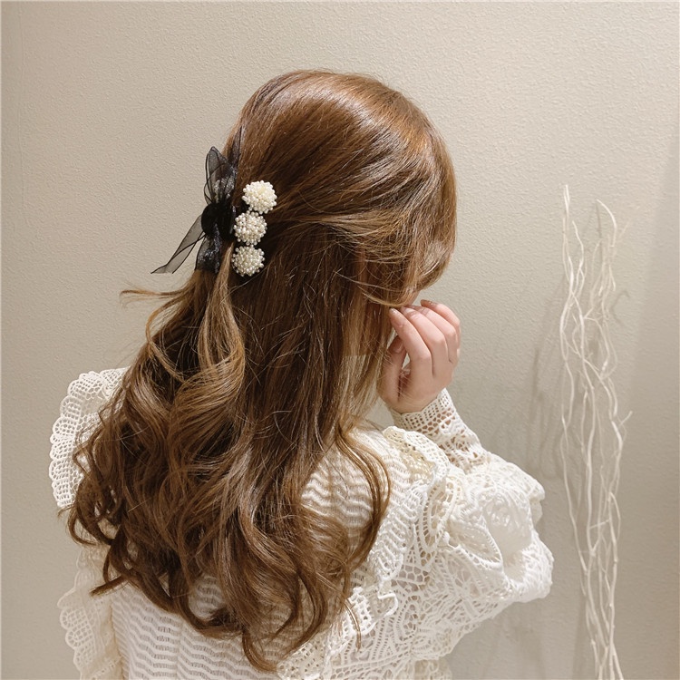 Kẹp Tóc Đính Nơ Và Ngọc Trai Kiểu Dáng Thời Trang Phong Cách Hàn Quốc Mới