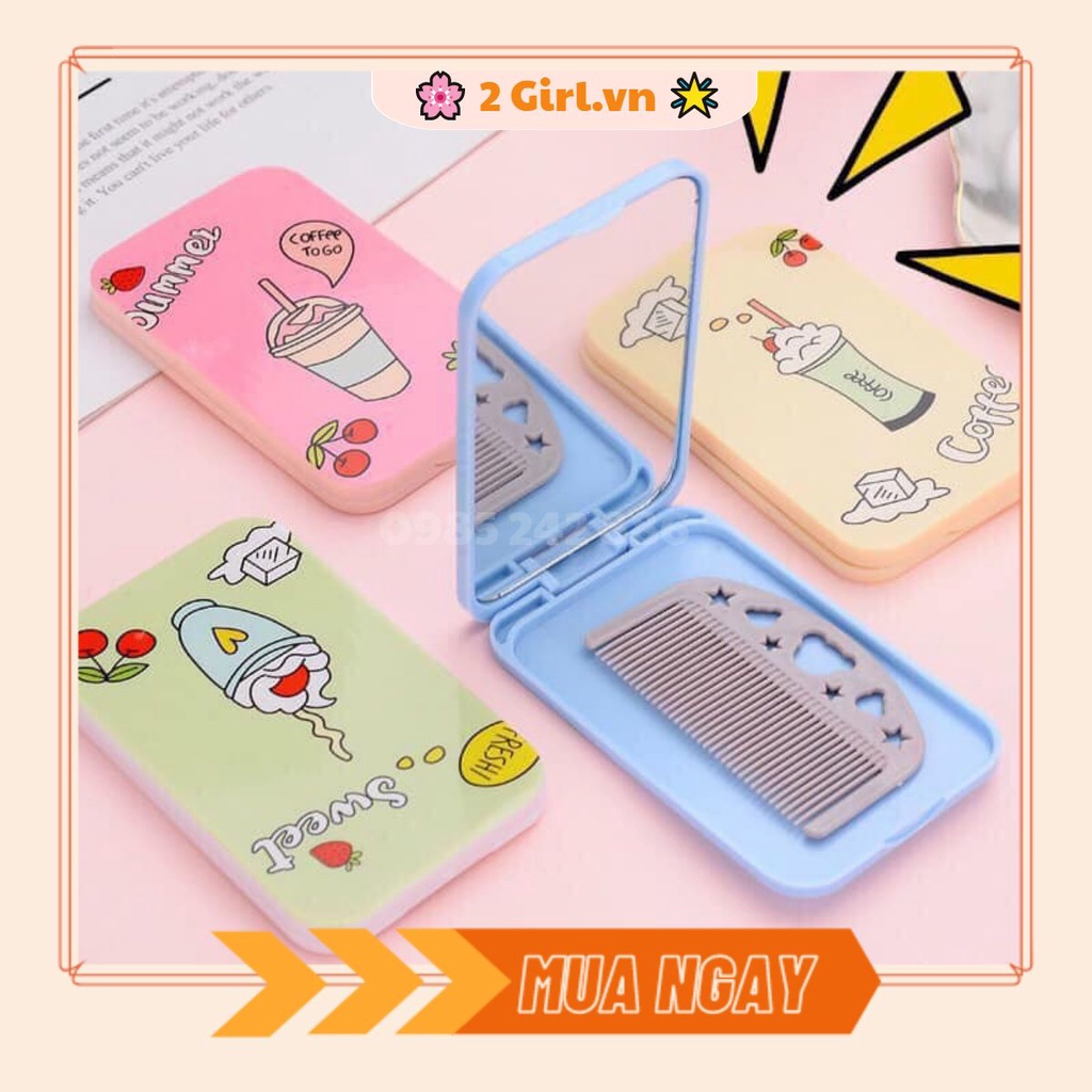 Bộ Gương Lược Mini Bỏ Túi 2in1 Tiện Lợi