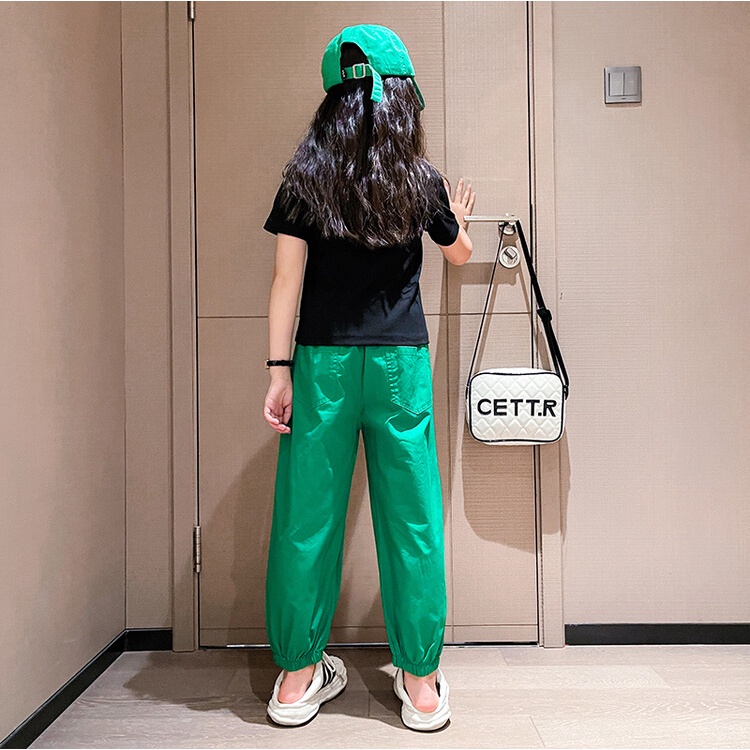 Set Áo Thun Tay Ngắn & Quần Short Rách Gối Cho Bé Gái 170