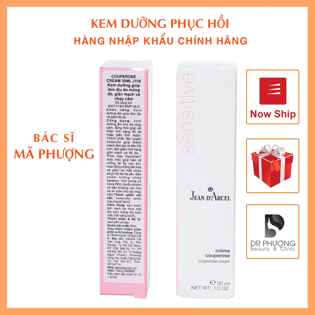 Kem dưỡng cho da nhạy cảm, giảm đỏ, giãn tĩnh mạch Jean D’Arcel Couperose Cream J118