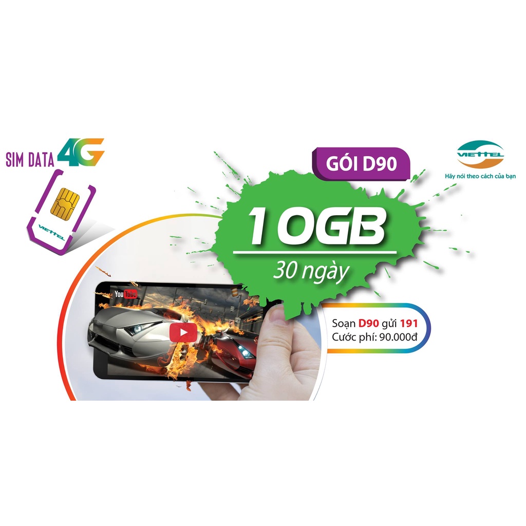 Sim 4G Viettel gói D90 có 10GB dùng 30 ngày