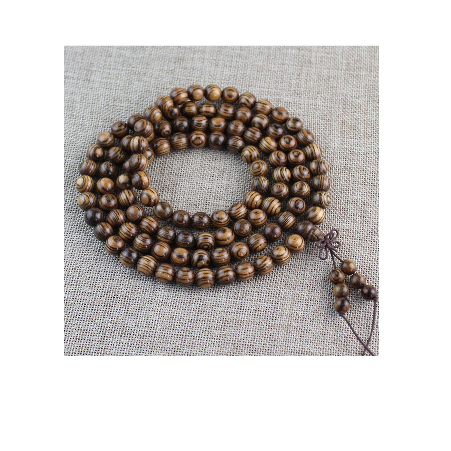 Vòng tay nam nữ 108 gỗ đàn hương da báo(6-8ly(