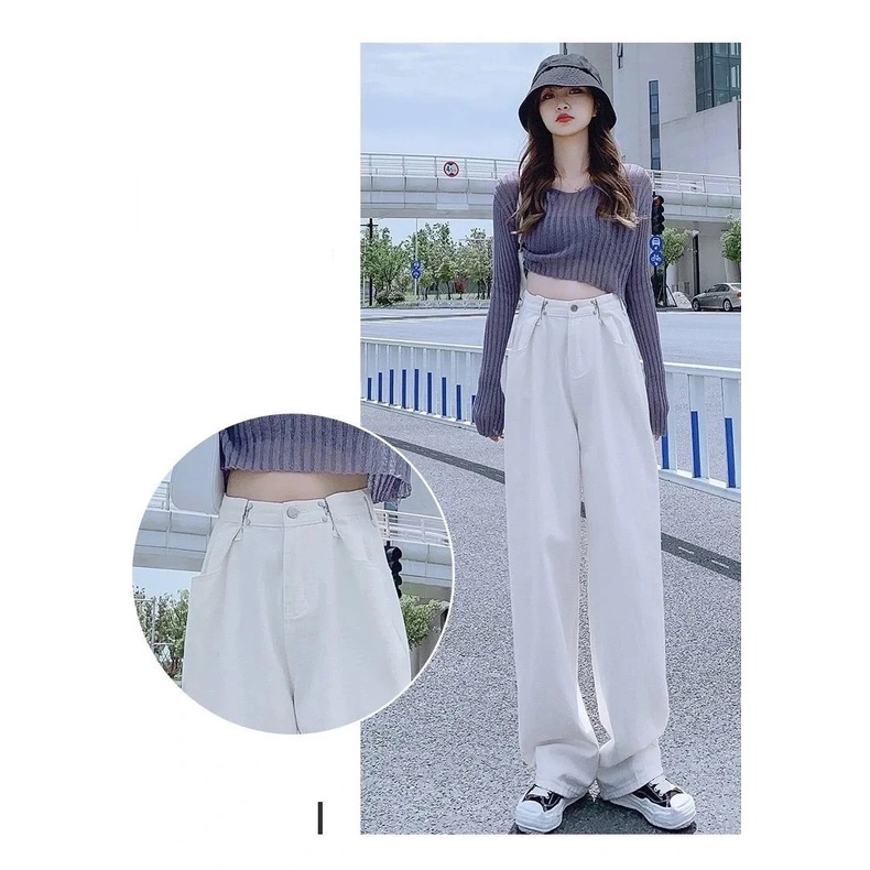 Quần Jeans Nữ Ống Rộng Lưng Cao Thời Trang Hàn Mới