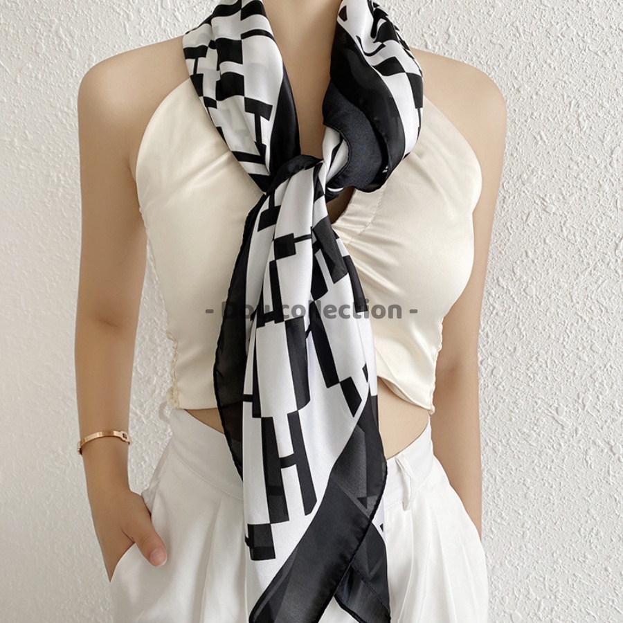 [NowShip2h] Khăn Lụa Vuông Làm Áo Yếm, Quàng Đầu Hottren Họa Tiết Chữ &quot;H&quot; - Chất Liệu Chiffon - 90x90cm - Mã KL065