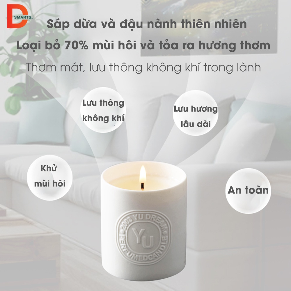 Nến thơm không khói sáp dừa hũ trắng nắp tượng thạch cao sang trọng