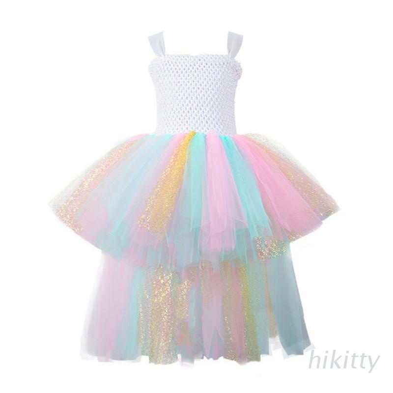 Đầm Công Chúa Hóa Trang Halloween Không Tay Phối Lưới Màu Cầu Vồng Xinh Xắn Cho Bé