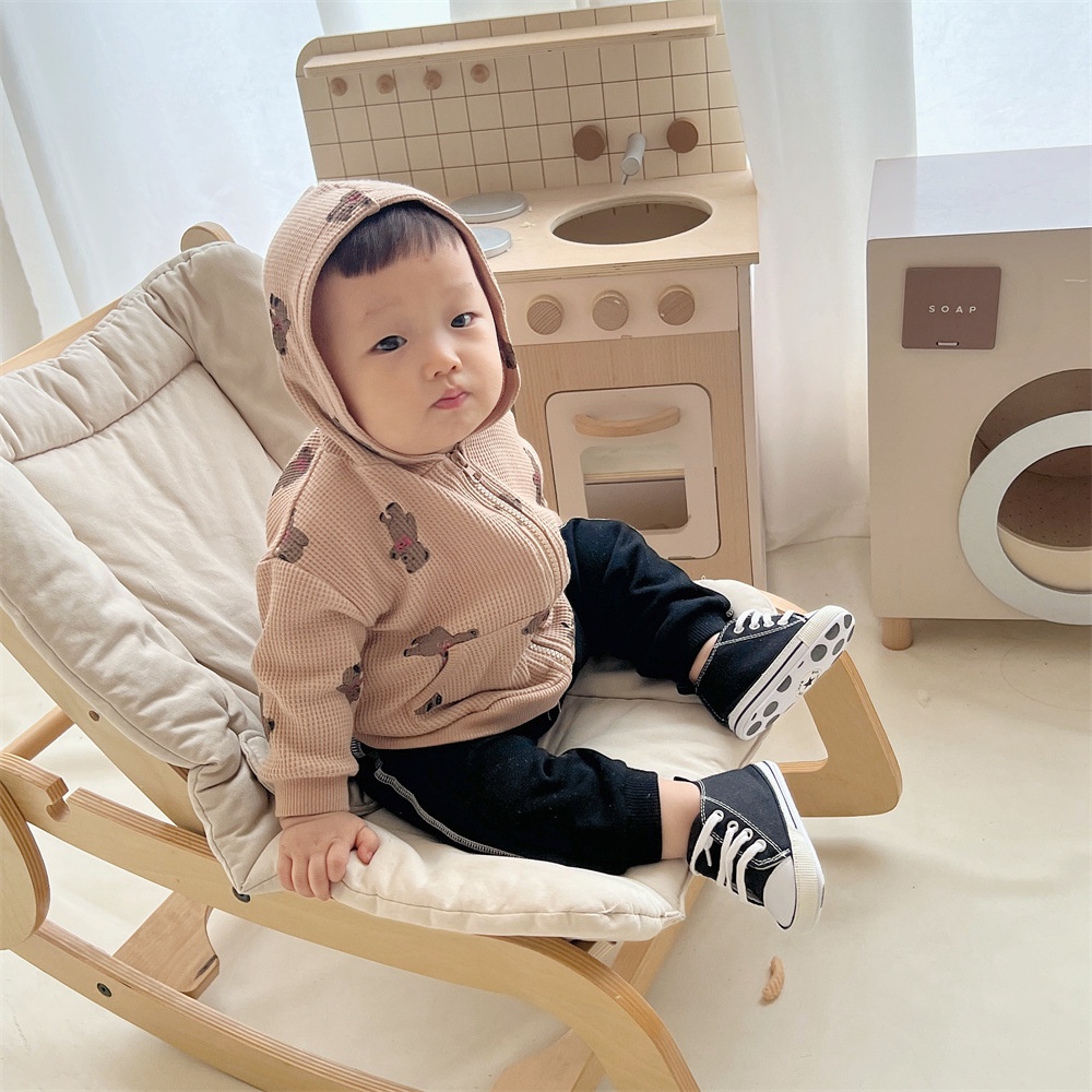 Áo Khoác Cardigan Len Có Khóa Kéo In Hình Bánh Waffle Thời Trang Xuân Thu Cho Bé Trai Và Gái