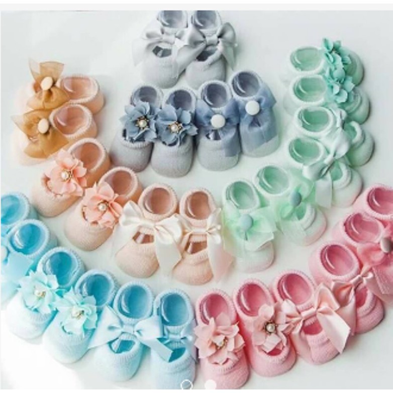 Tất nơ công chúa cho bé gái 0M+, bao chân bé gái hình đôi giày chất liệu co giãn - Monnie Kids