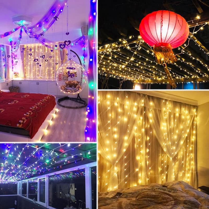 Xài điện- Dây đèn led 10m 70 bóng đèn đom đóm có chớp nháy trang trí tiệc lễ tết noel sáng ấm