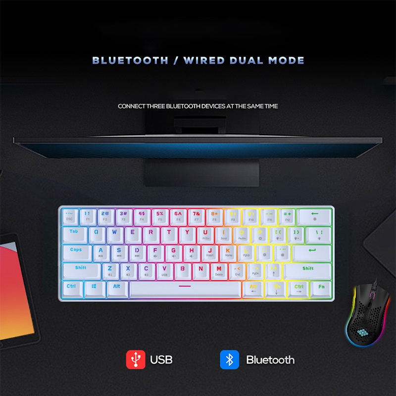 Bàn phím cơ không dây bluetooth pin sạc phím blue switch cho máy tính pc laptop, điện thoại, máy tính bảng windows, ios.