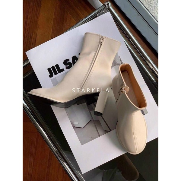 Bốt Kela mũi tròn da mềm khoá cạnh