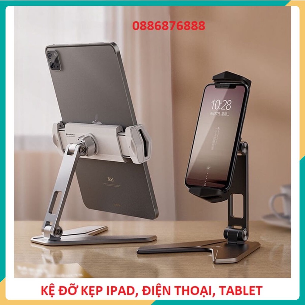 Giá kẹp đỡ ipad, máy tính bảng tablet, điện thoại P15 hợp kim nhôm xoay 360 độ.