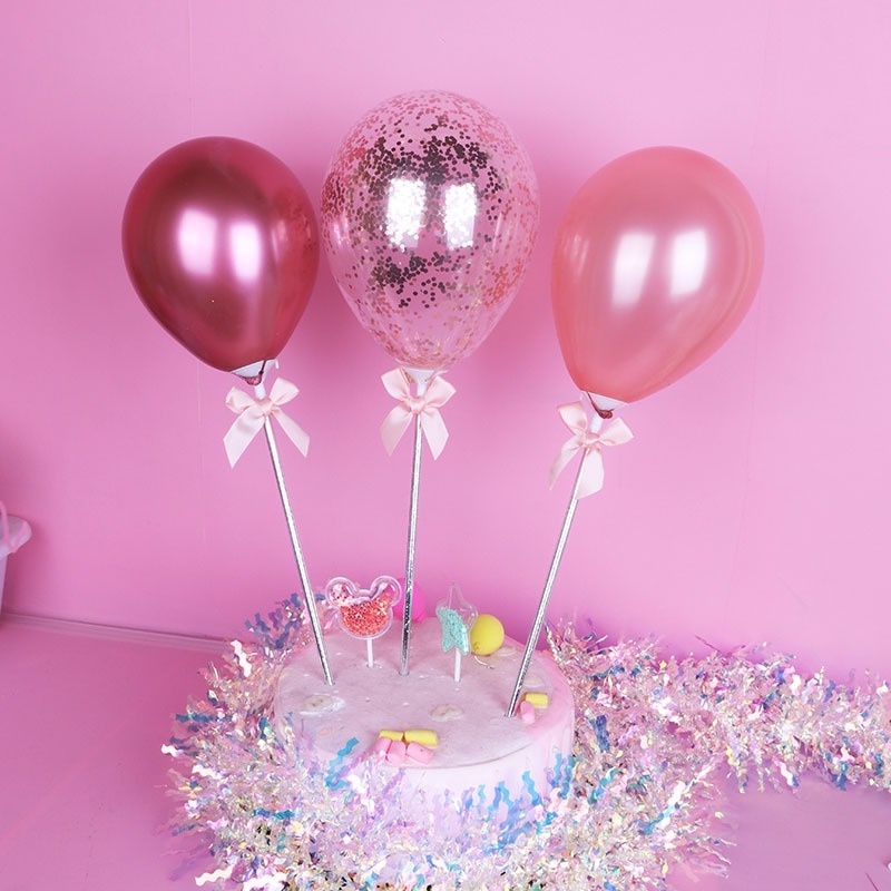 Set 3 Bong Bóng Vàng Hồng Trang Trí Bánh Kem Sinh Nhật / Tiệc Cưới / Sinh Nhật