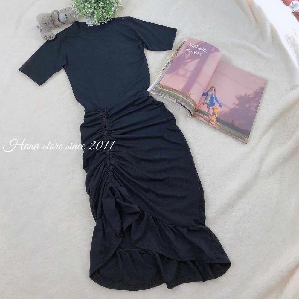 Váy body dây rút dáng ôm đuôi cá màu đen freesize <60kg | BigBuy360 - bigbuy360.vn