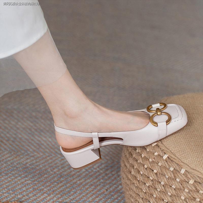 Giày sandal mũi vuông hở ngón đế mềm thoải mái phong cách retro kiểu Pháp thời trang mùa hè 2021