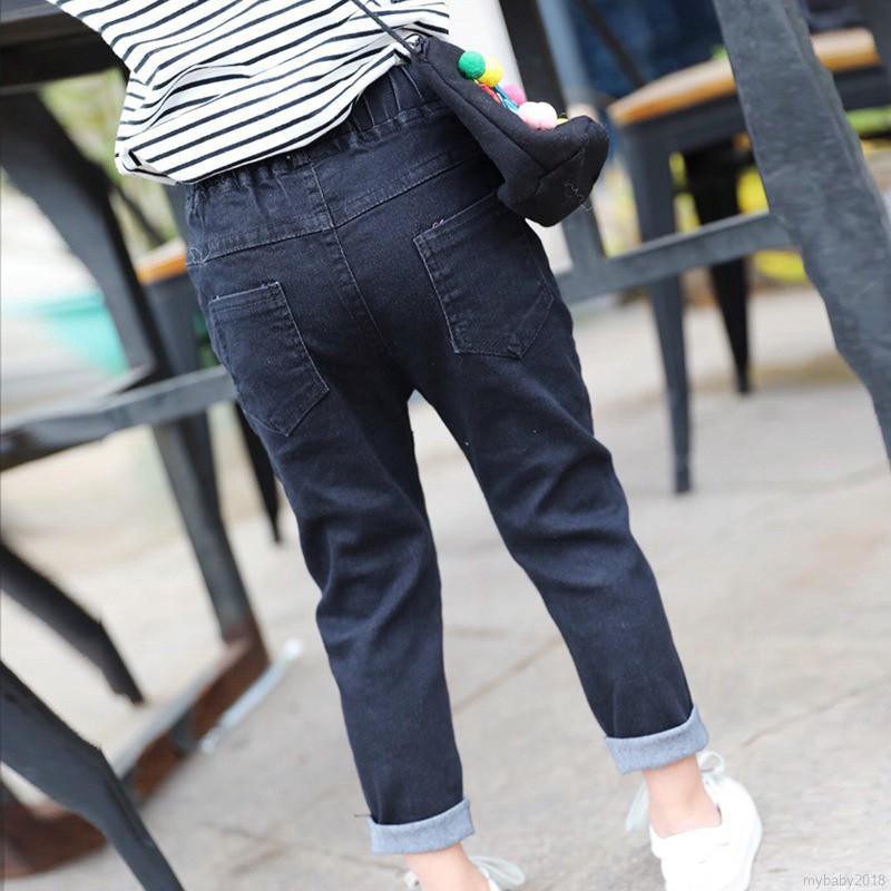 Quần Jeans Rách Lưng Thun Cho Bé Gái