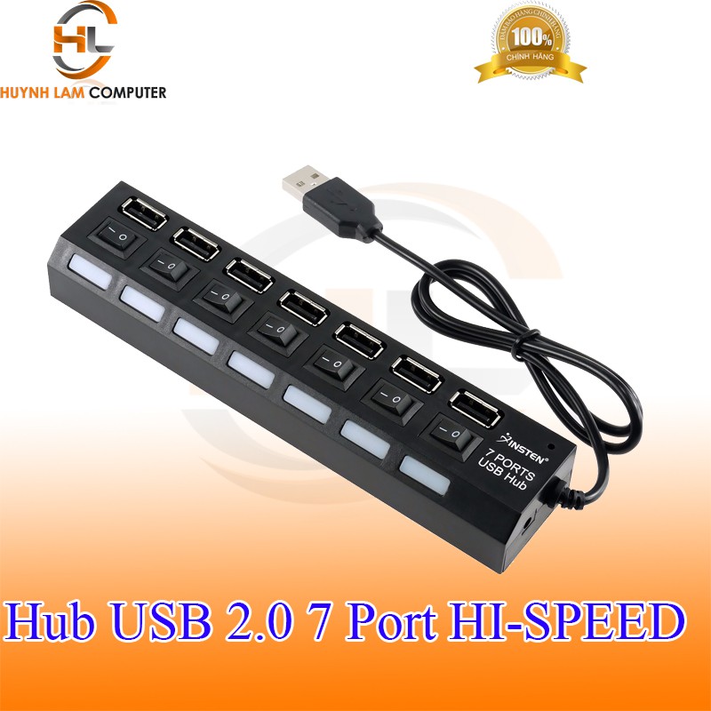 Hub USB 1 ra 7 cổng có công tắc chuẩn 2.0 hi-speed 480Mbps