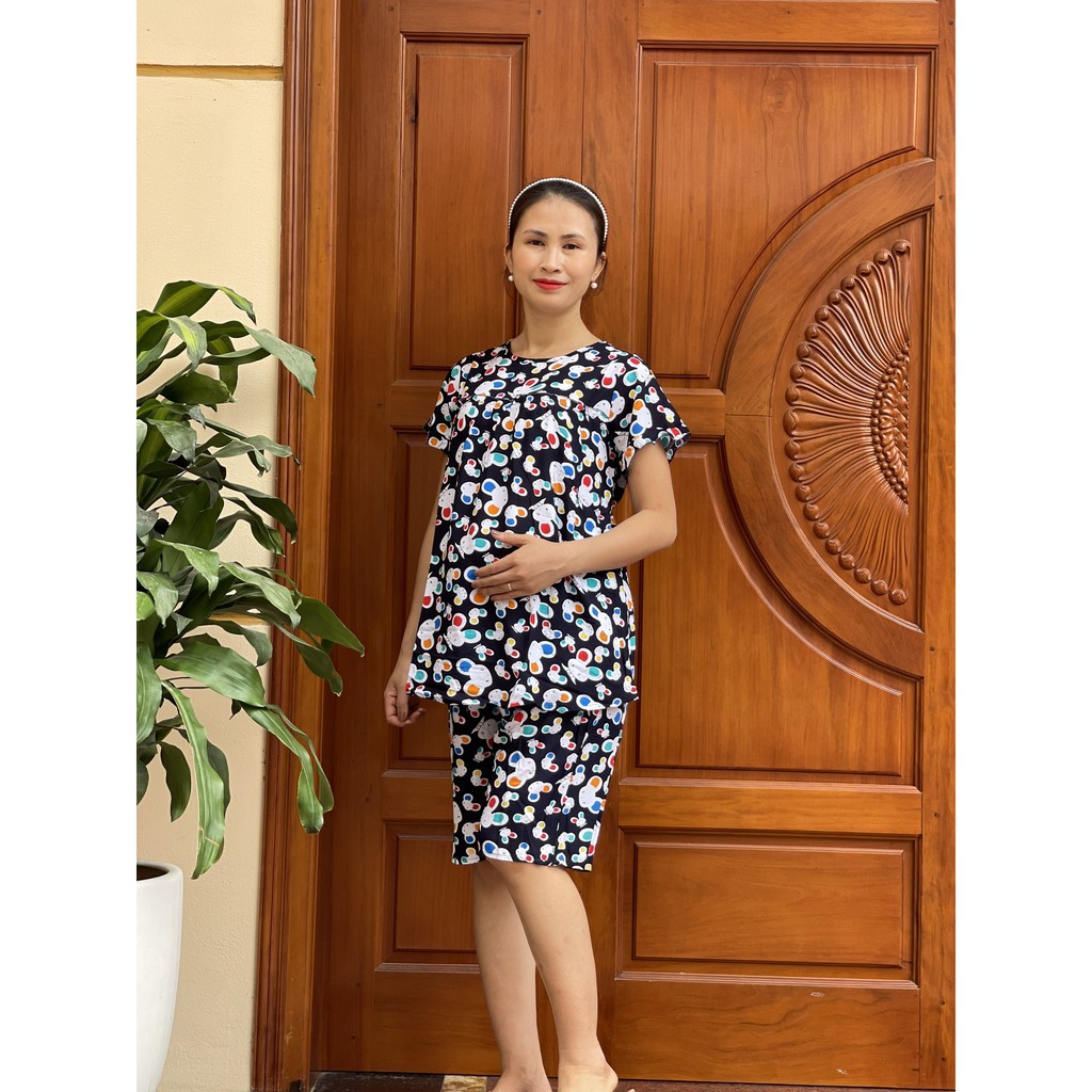 Bộ đồ bầu lửng tay bèo chất lanh thái đẹp mặc nhà và sau sinh BB