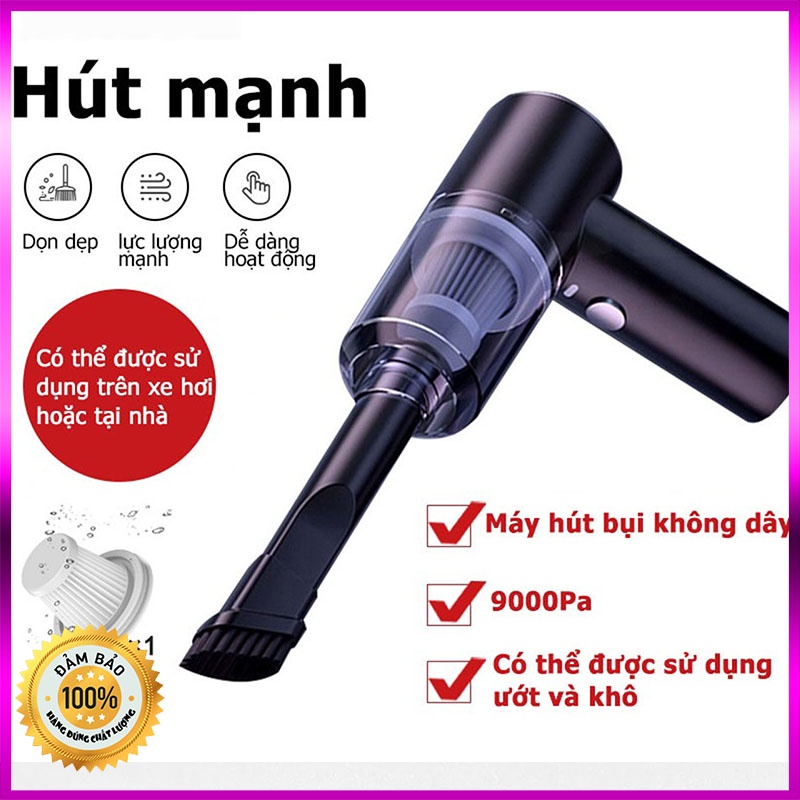 Máy hút bụi mini cầm tay-Máy hút bụi ô tô-Công suất 120W-Dùng pin cho gia đình và xe hơi BẢO HÀNH 1 ĐỔI 1