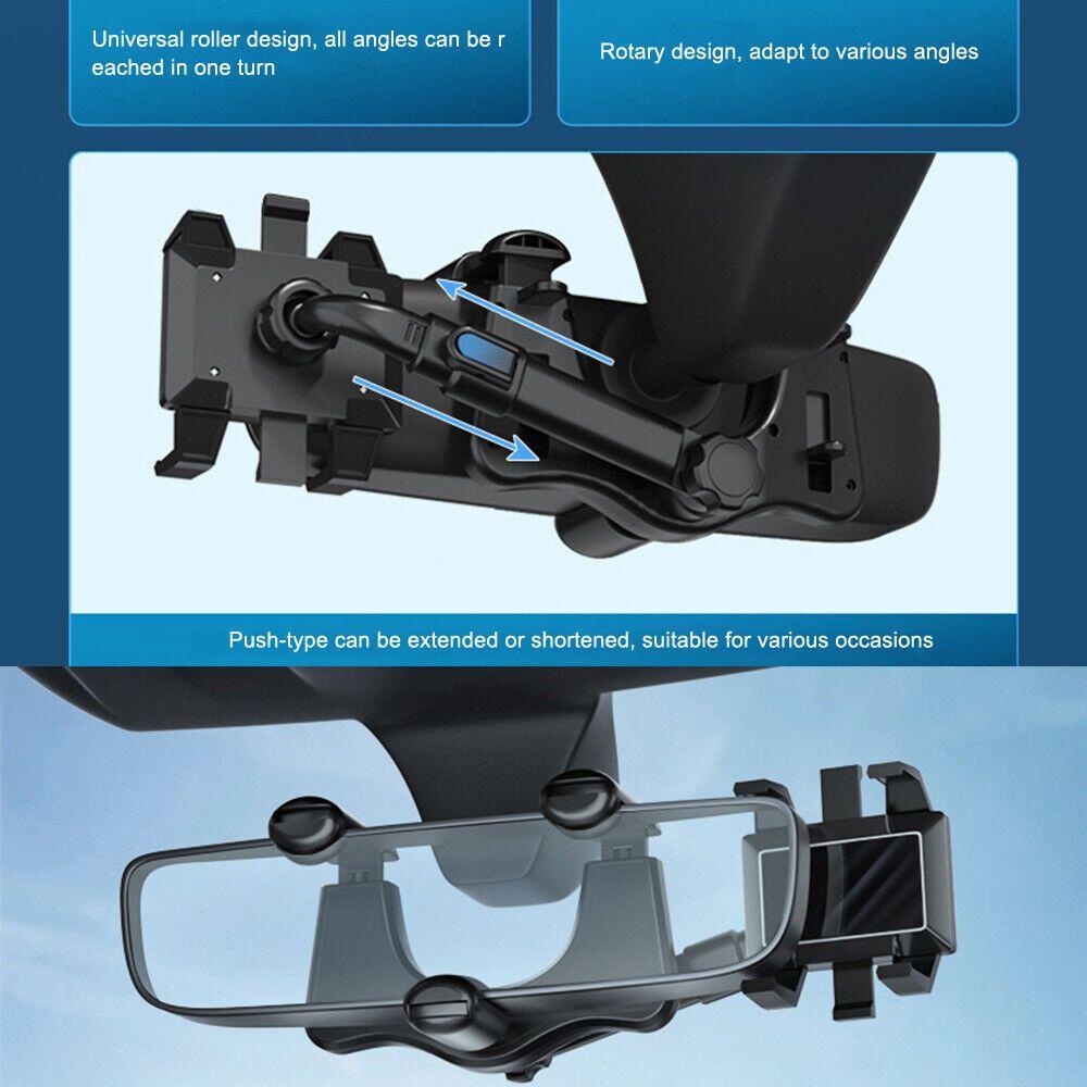DARNELL Giá Đỡ Điện Thoại Di Động Gắn Kính Chiếu Hậu Xe Hơi Có Thể Thu Gọn Xoay 360 Độ Tiện Dụng