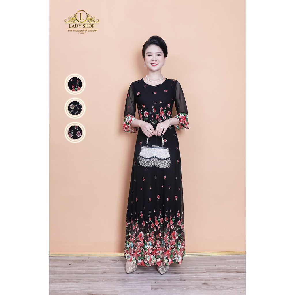Đầm maxi ren hàn tay loe hoa rơi Ladyshop thời trang trung niên cao cấp TK912