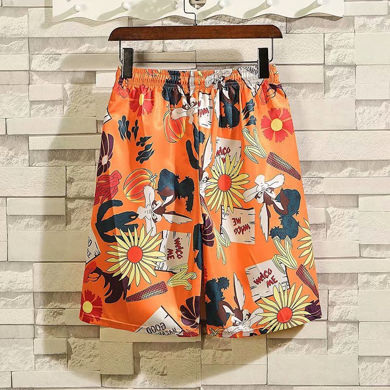 Set Of Short Sleeve Shirt + Loose Shorts With Summer Pattern Print For Men