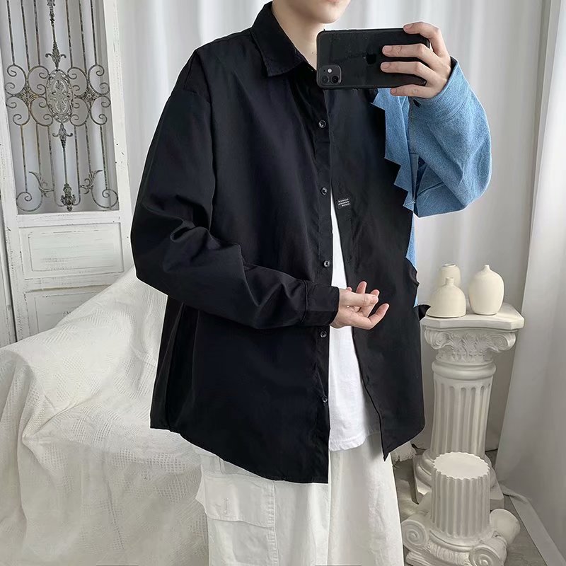 Korean fashion men's long-sleeve crew neck shirt