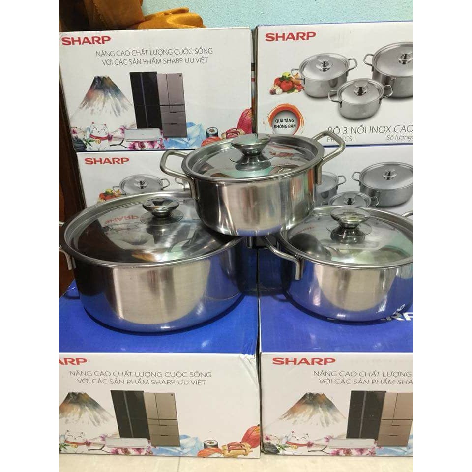 [DÀY DẶN] BỘ 3 NỒI 24cm 20cm 16cm NẮP INOX CAO CẤP DÙNG ĐƯỢC BẾP TỪ - BA NỒI BA NẮP INOX VIỆT NAM BẢO HÀNH 30 DAY