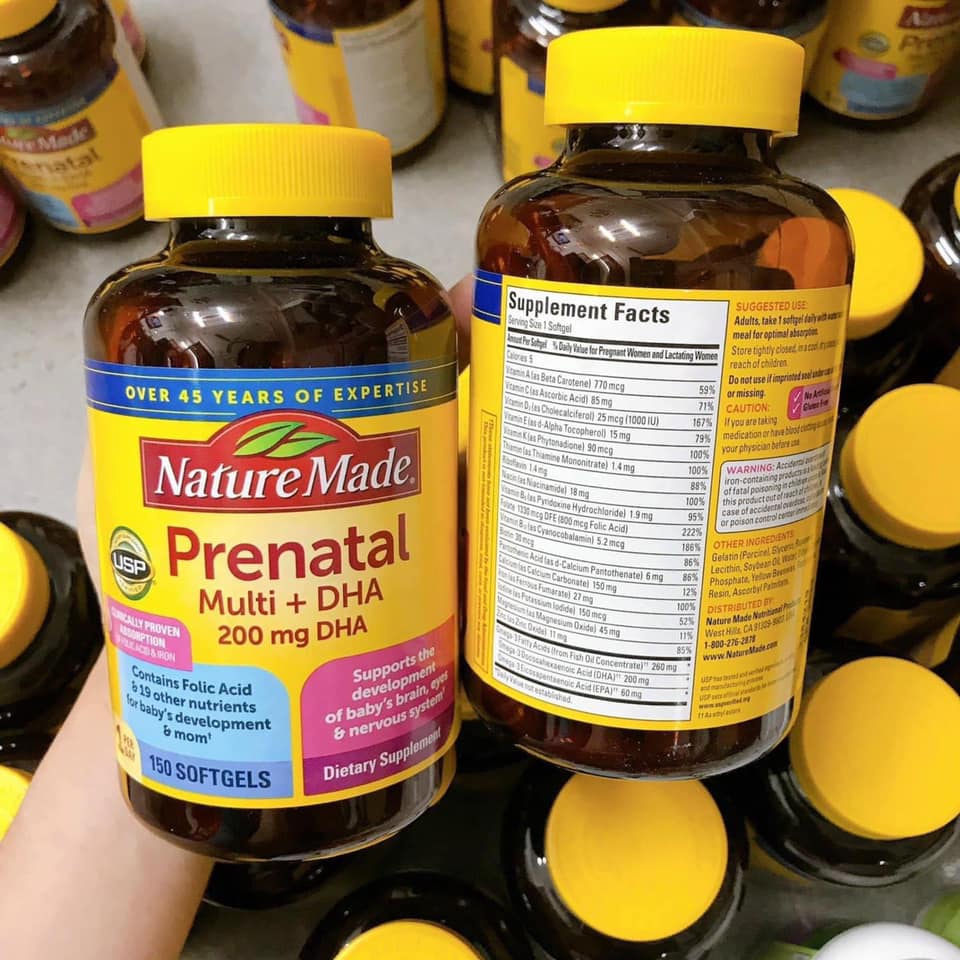 MẪU MỚI - Vitamin Bầu Mỹ Nature Made Prenatal Multi + DHA 200MG 150 Viên