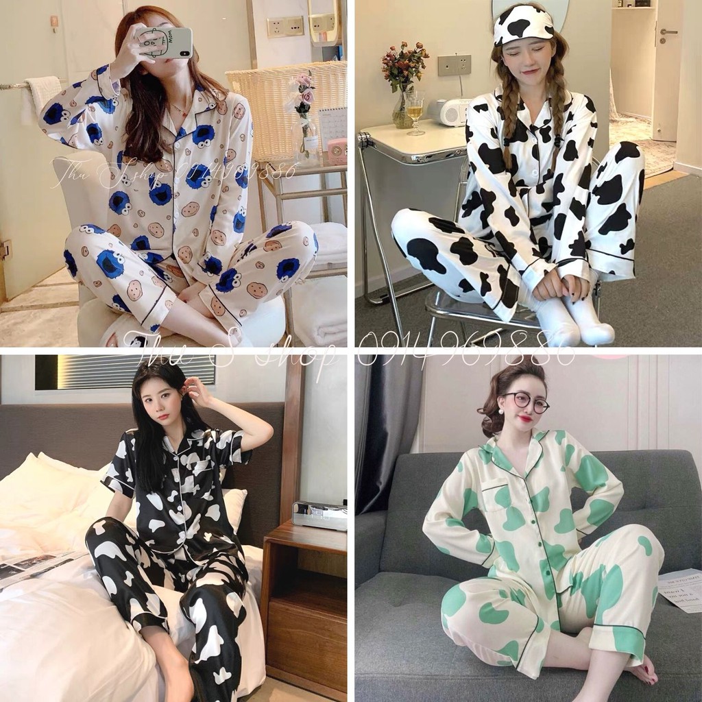 Bộ Ngủ Pizama Mặc Nhà Dài Tay Họa Tiết Chất Kate Mềm Set đồ From Rộng Freesize SB2E01