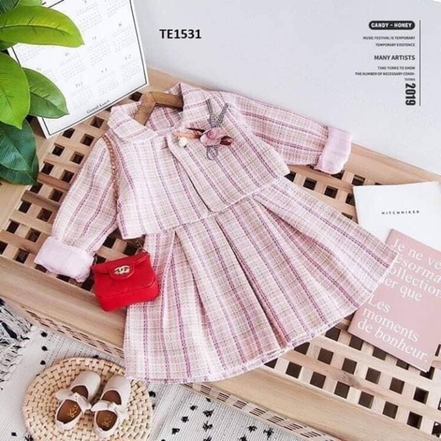Set áo váy dạ bé gái