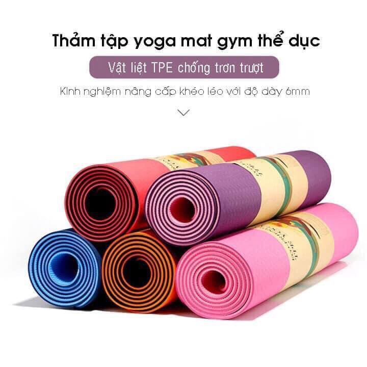 Thảm trải tập yoga (tặng túi) tập gym thể dục tpe êm nhẹ chống trơn trượt 2 lớp 6mm